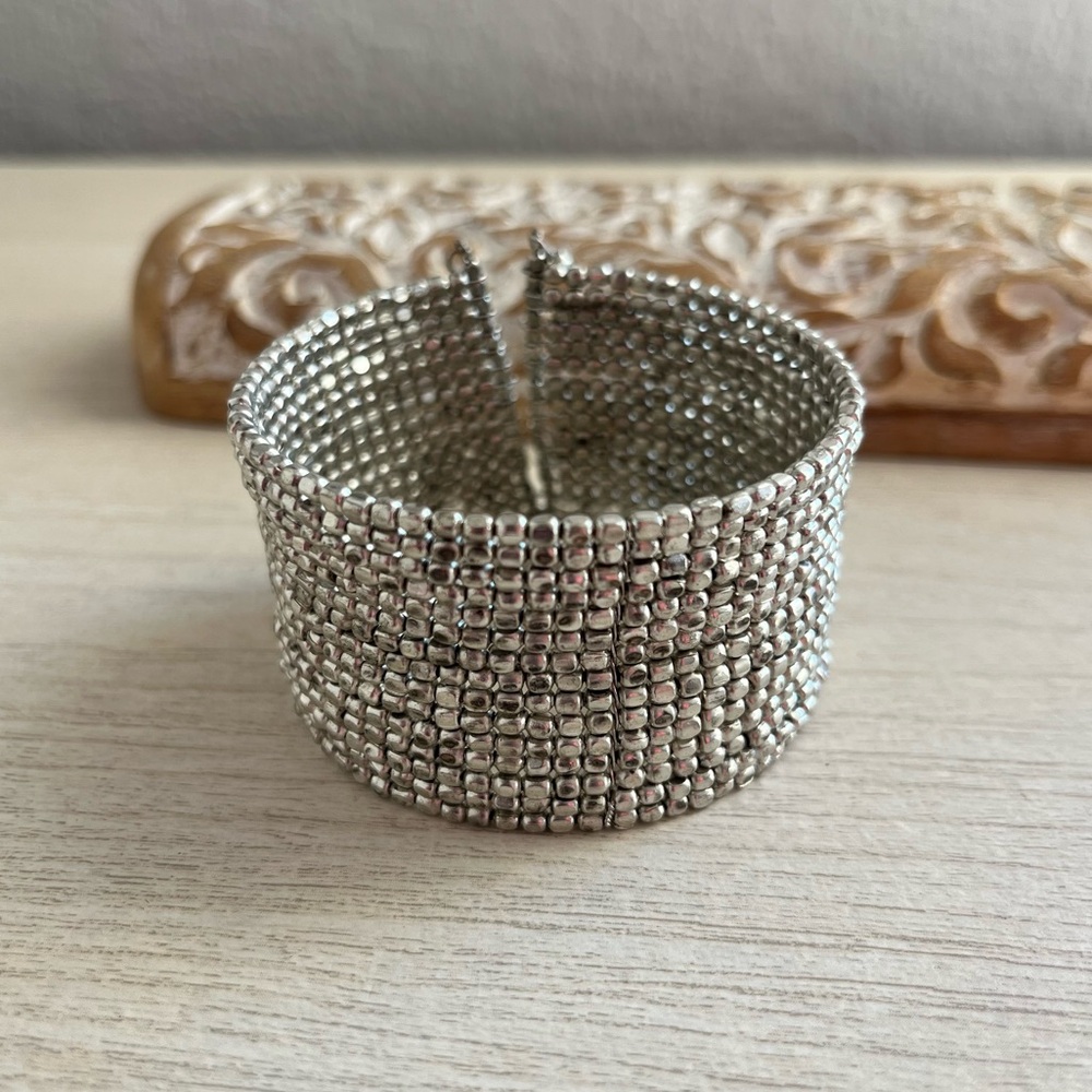 Silver Bead Cuff Bracelet